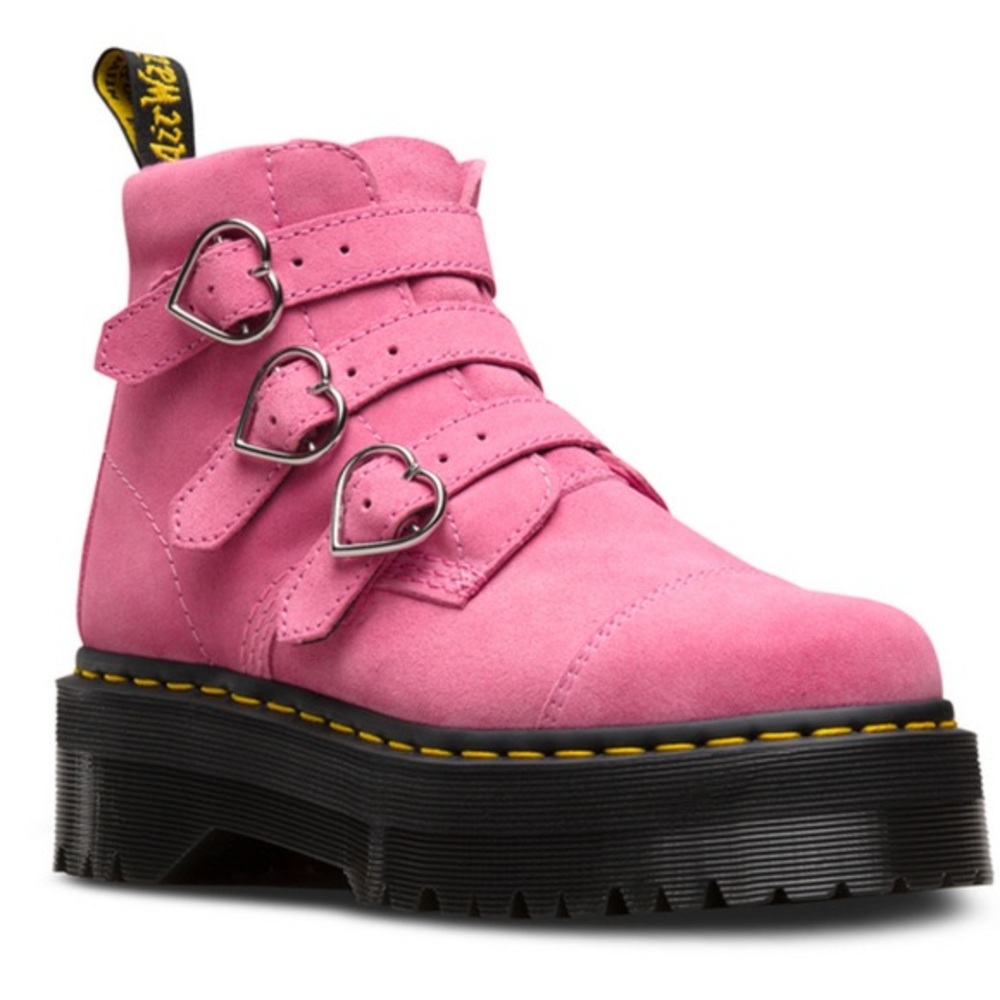Dr. Martens x Lazy Oaf Pink Suede Buckle Boots